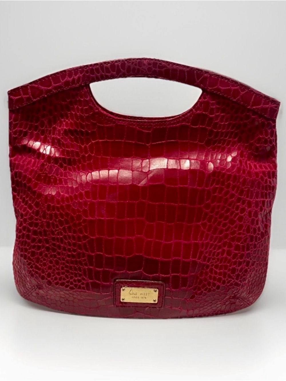 Vintage,NineWest Raspberry Crocodile Embossed Top Handle Converts Satchel/Clutch